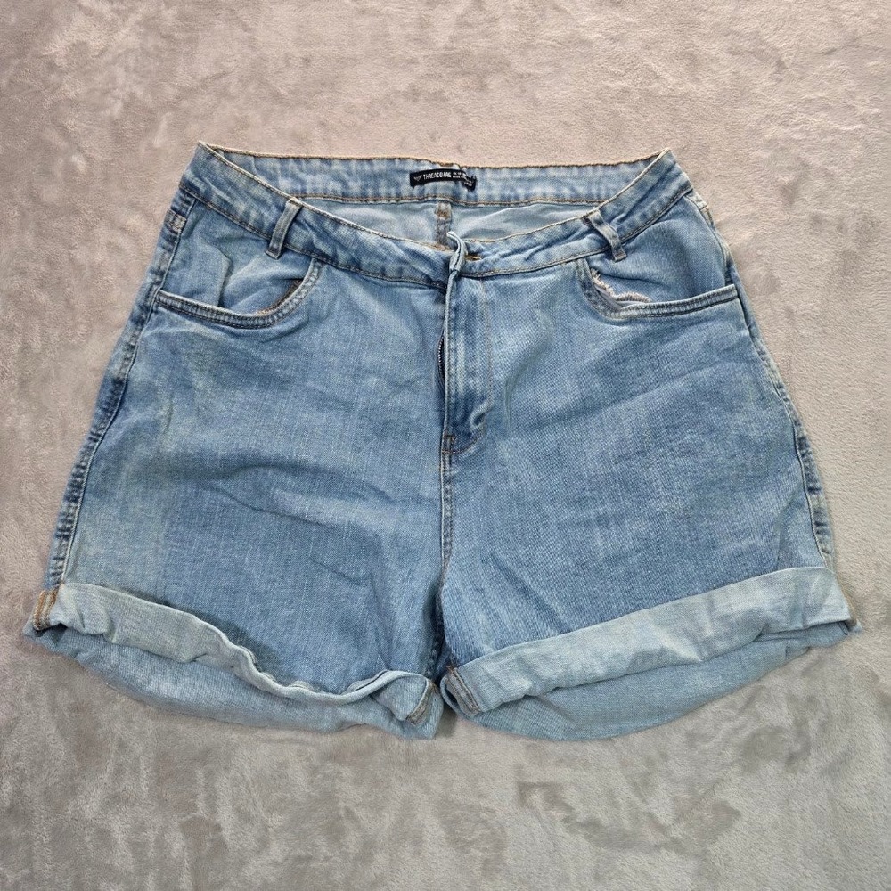 Threadbare Womens Light Wash Denim Cuffed Jean Shorts Blue Size 10 US 14 UK